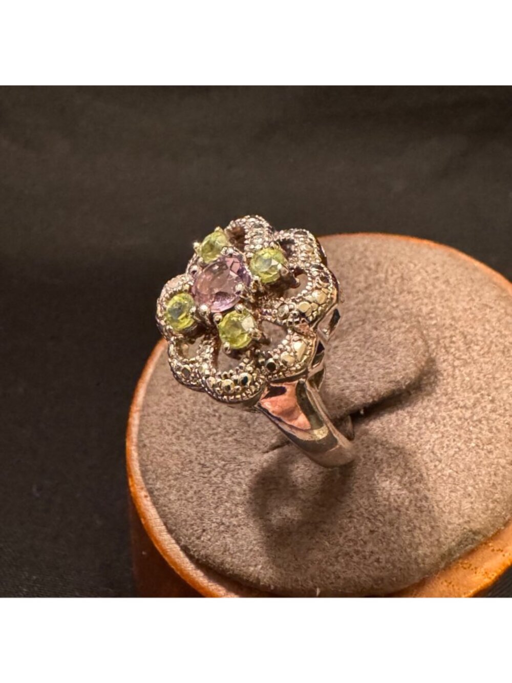 Sterling Silver 925 Amethyst Peridot Prong Set Statement Ring Size 7.75 - Picture 3 of 12